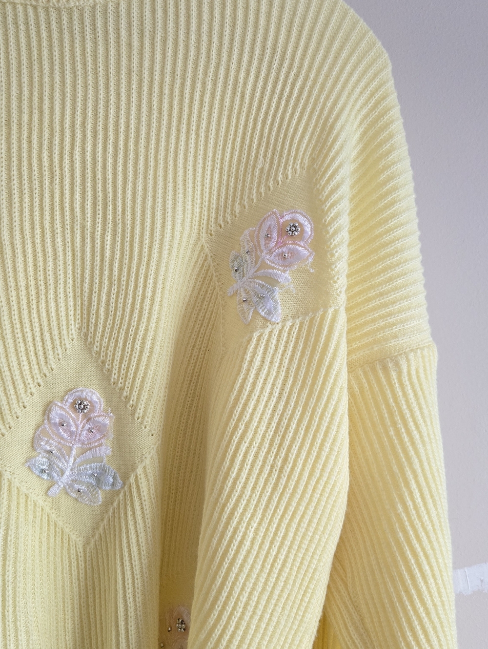 Yellow Knit Floral Embroidery Pullover Sweater - Picture 3 of 11